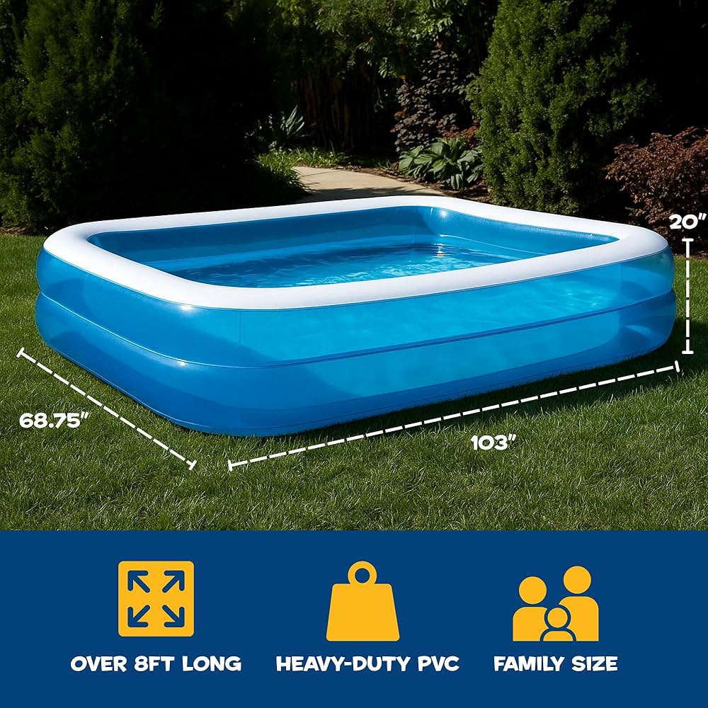 love＆pool Inflatable Deluxe Family Pool X-Large – Over 8FT Long, 103
